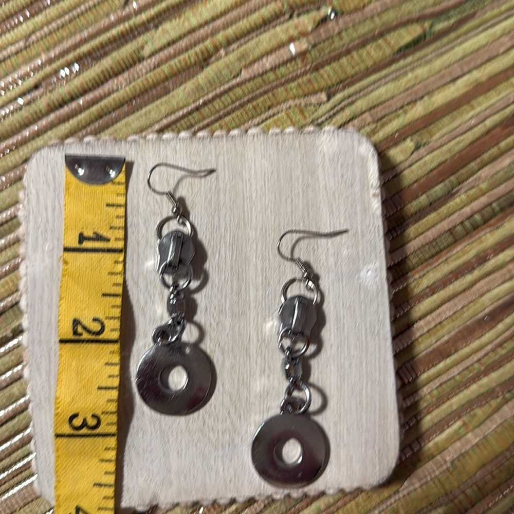 164.  UNIQUE ZIPPER PULL Silver Dangle Earrings